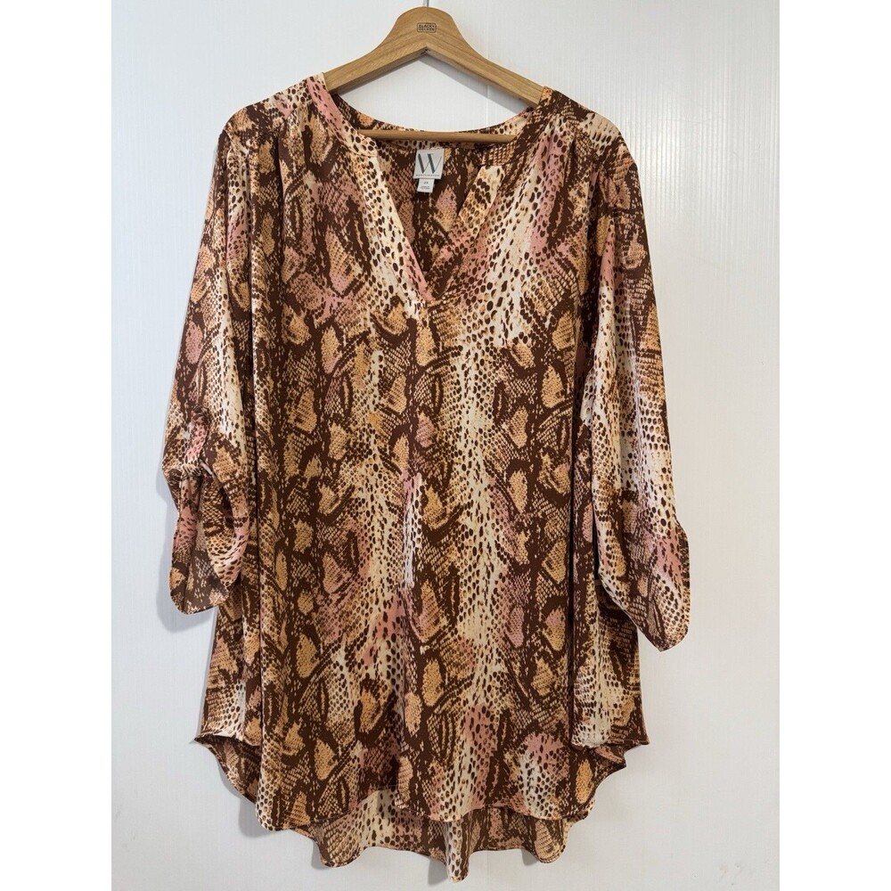 NEW Worthington Women's 2X Top Roll Tab Sleeve V-Neck  Snakeskin Print